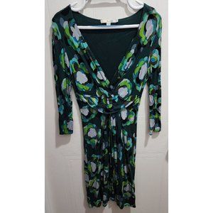 BODEN Women's 3/4 Sleeve Surplice V Neck Drape Dress Green/Blue Floral Size 8P